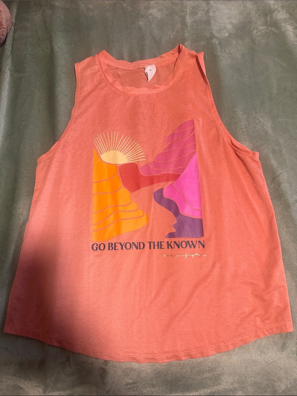 Spiritual Gangster X Peloton: Coral Graphic Tank with Sunset Motif (L)